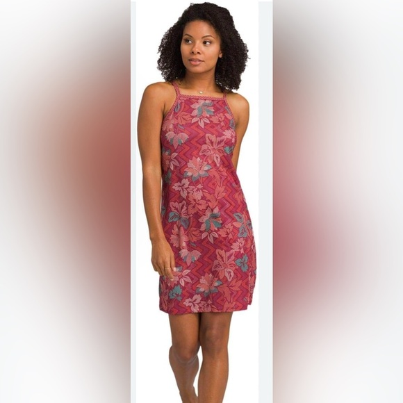 PrAna Kaley Recycled Polyester Active Dress in Rosewood Floral, Size M - Picture 1 of 13